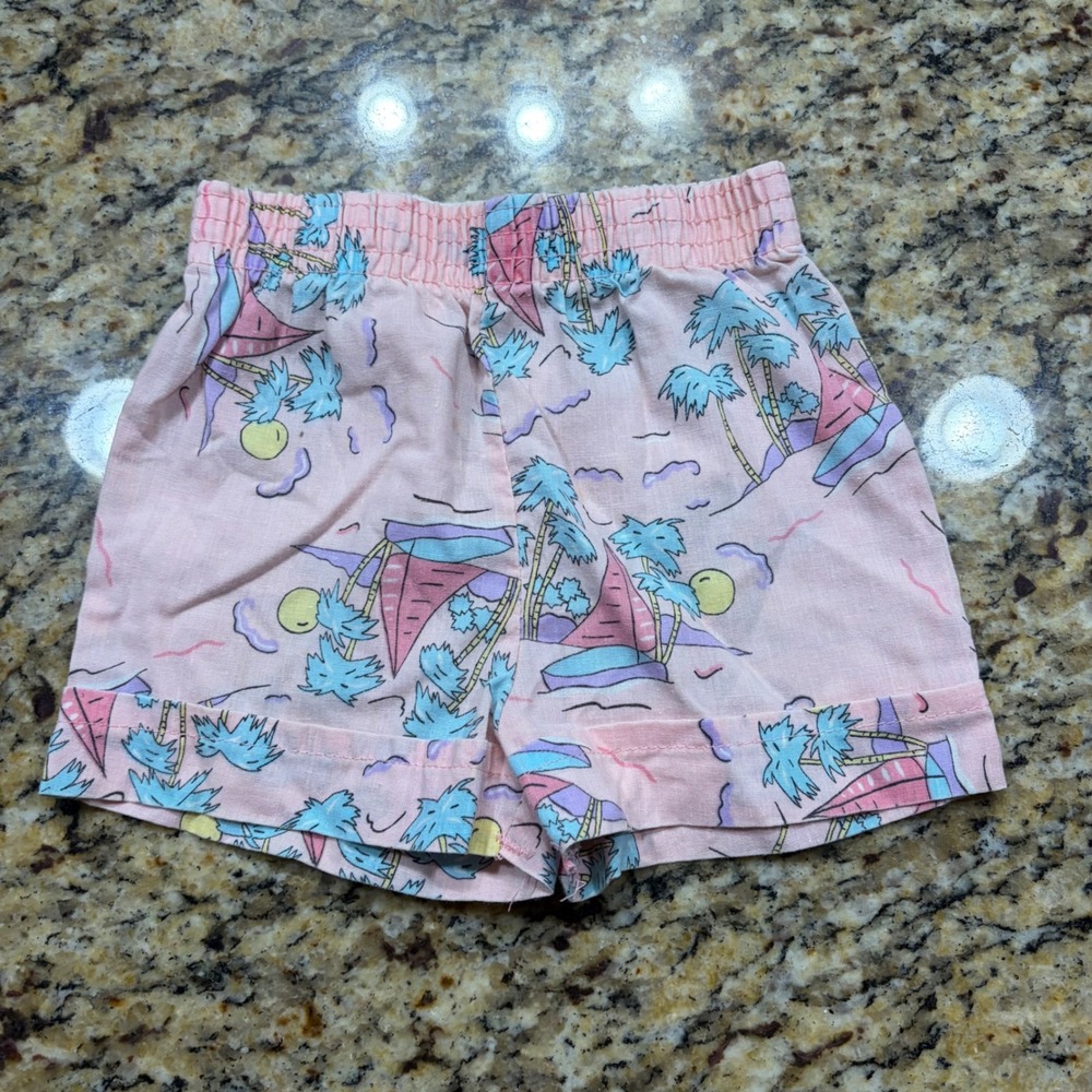 Vintage Pixie Playmates Kids Pink Tropical Beach Palm Tree Shorts 24 Months USA